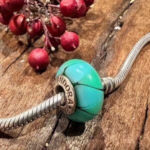 Authentic Pandora Murano Captivating Turquoise Green Blue Bead Triangle